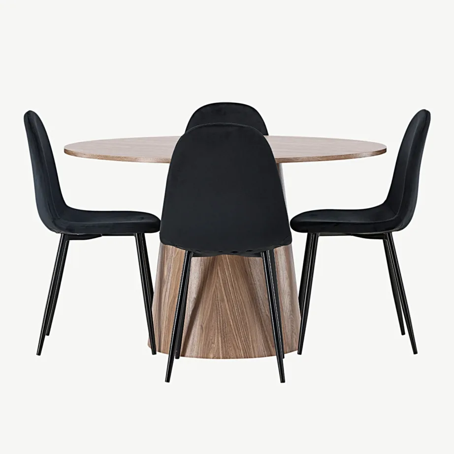 Ümmargune söögilauakomplekt Lanzo ja mustad velvetist toolid Polar (MDF, ø120 cm), GR23572 - 2