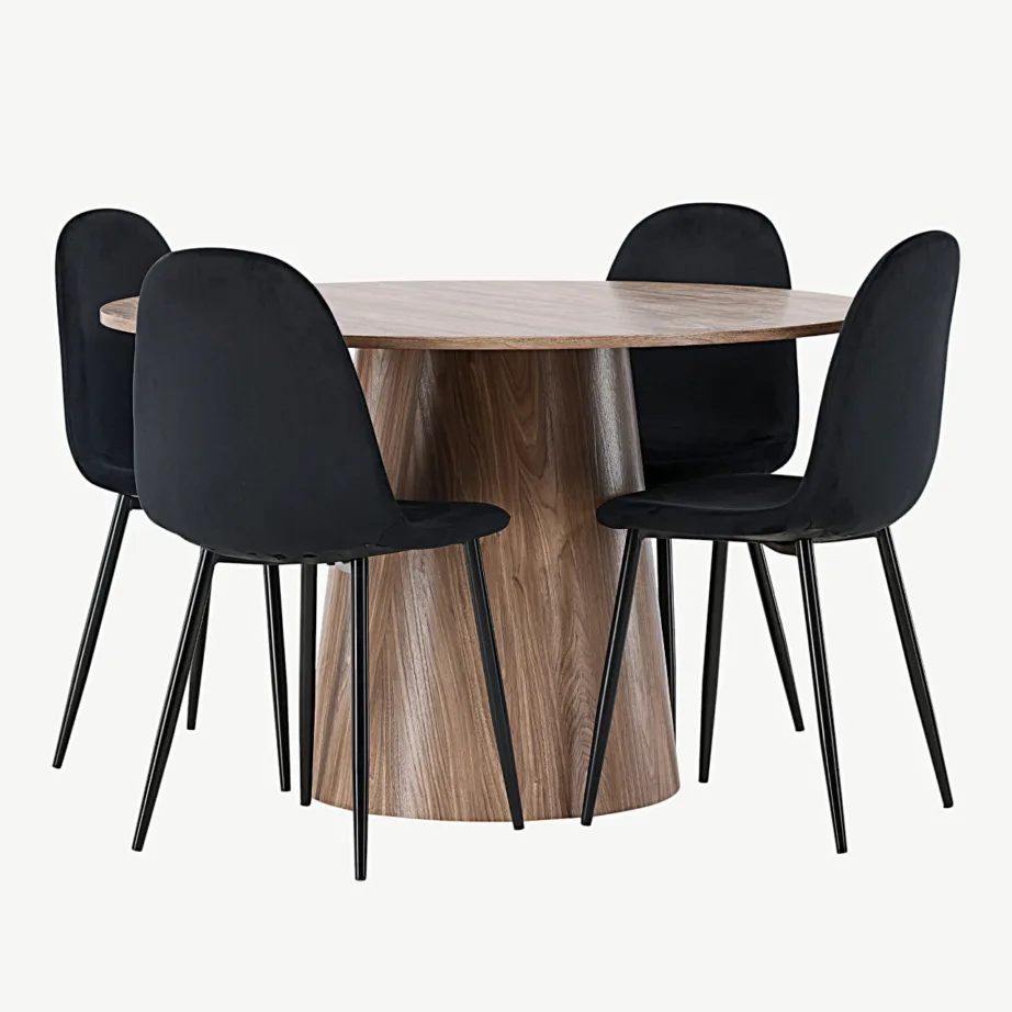 Ümmargune söögilauakomplekt Lanzo ja mustad velvetist toolid Polar (MDF, ø120 cm), GR23572 - 3
