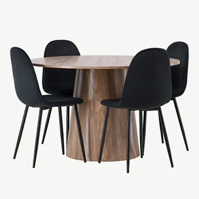 Ümmargune söögilauakomplekt Lanzo ja mustad velvetist toolid Polar (MDF, ø120 cm) - GR23572
