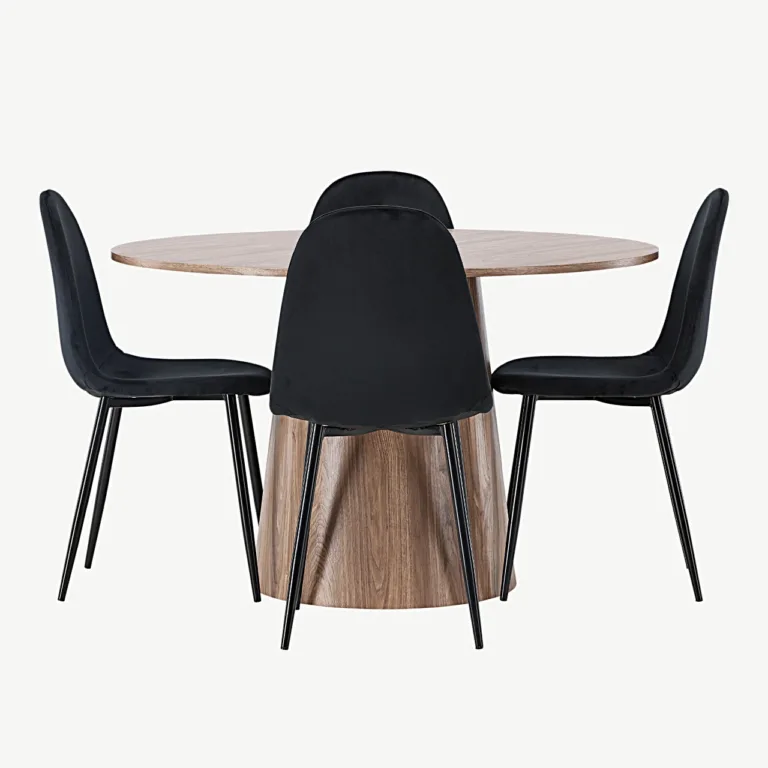 Ümmargune söögilauakomplekt Lanzo ja mustad velvetist toolid Polar (MDF, ø120 cm) - GR23572