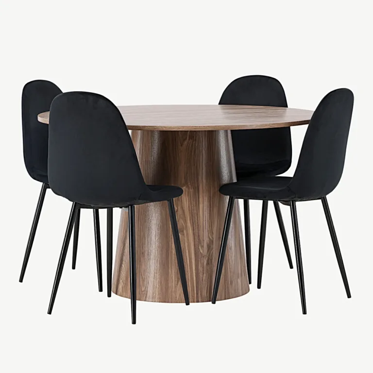 Ümmargune söögilauakomplekt Lanzo ja mustad velvetist toolid Polar (MDF, ø120 cm) - GR23572
