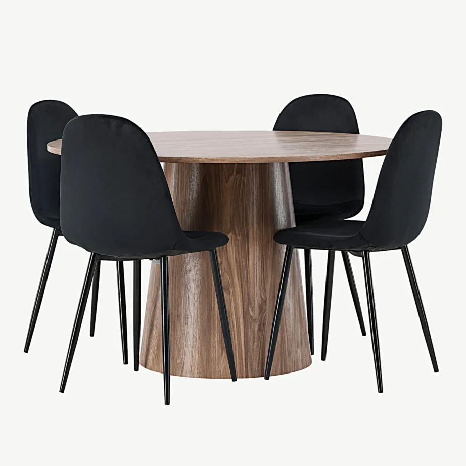 Ümmargune söögilauakomplekt Lanzo ja mustad velvetist toolid Polar (MDF, ø120 cm), GR23572 - 5