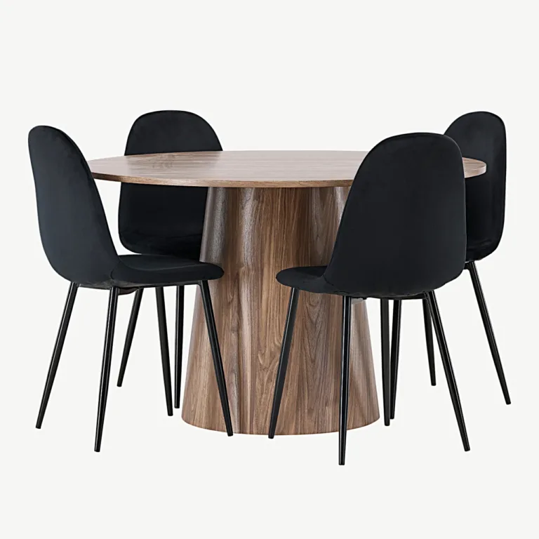 Ümmargune söögilauakomplekt Lanzo ja mustad velvetist toolid Polar (MDF, ø120 cm) - GR23572