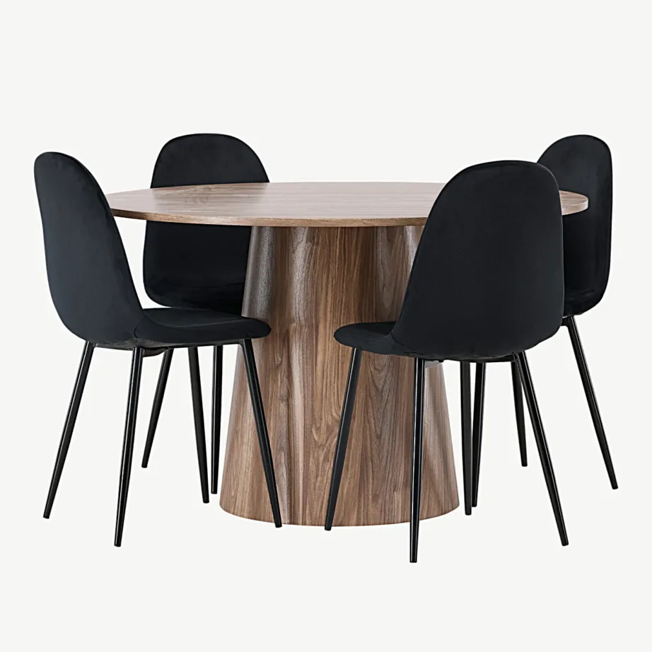 Ümmargune söögilauakomplekt Lanzo ja mustad velvetist toolid Polar (MDF, ø120 cm), GR23572 - 6