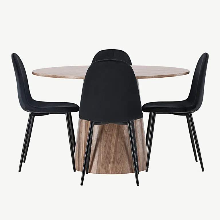 Ümmargune söögilauakomplekt Lanzo ja mustad velvetist toolid Polar (MDF, ø120 cm) - GR23572