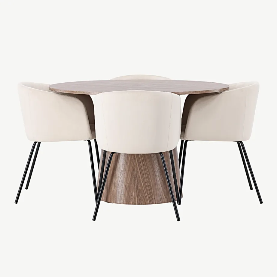 Ümmargune MDF-söögilauakomplekt Lanzo beežide samettoolidega Berit, GR23573 – 2