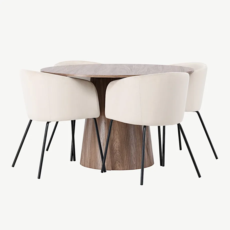 Ümmargune MDF-söögilauakomplekt Lanzo beežide samettoolidega Berit, GR23573 – 3