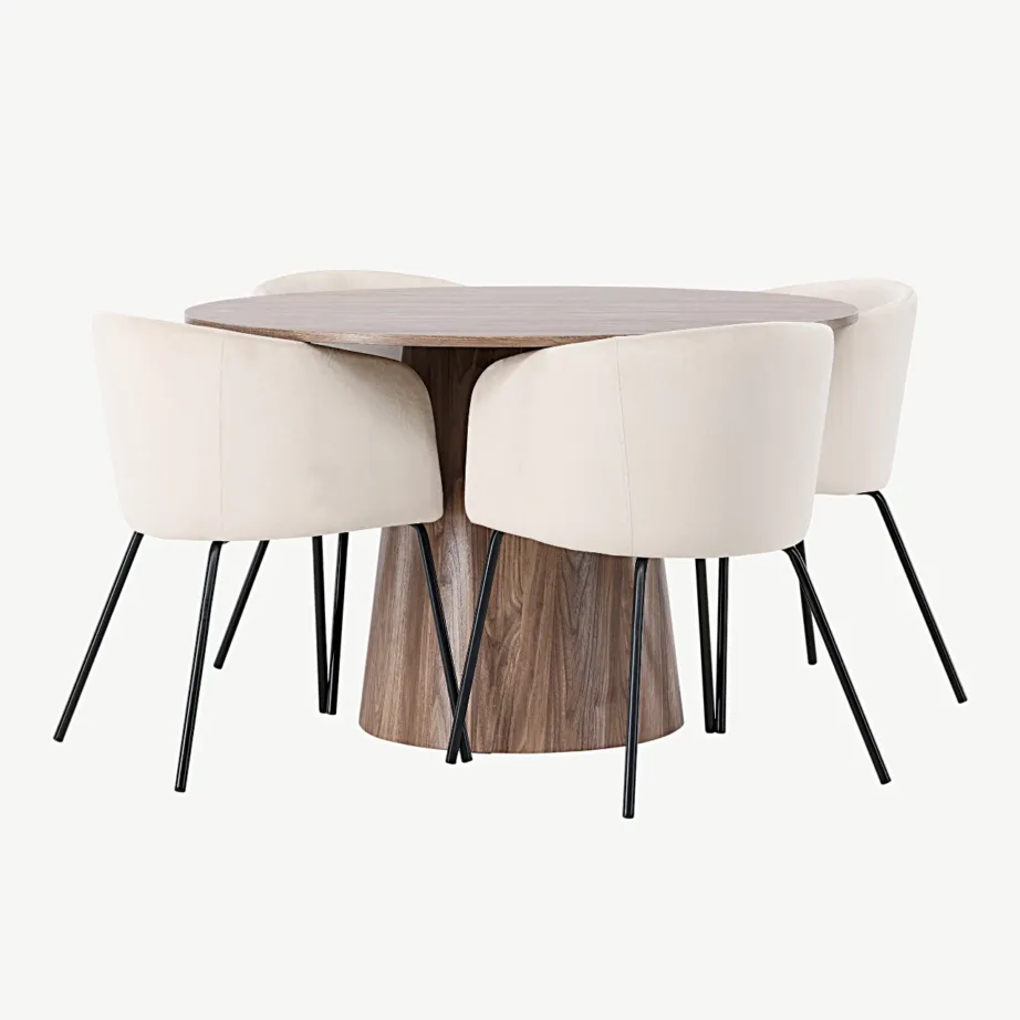 Ümmargune MDF-söögilauakomplekt Lanzo beežide samettoolidega Berit, GR23573 – 6