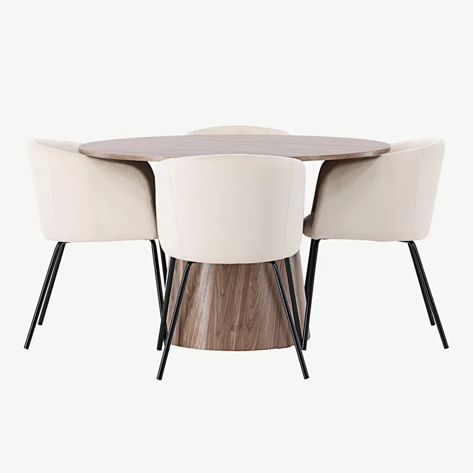 Ümmargune MDF-söögilauakomplekt Lanzo beežide samettoolidega Berit, GR23573 – 7