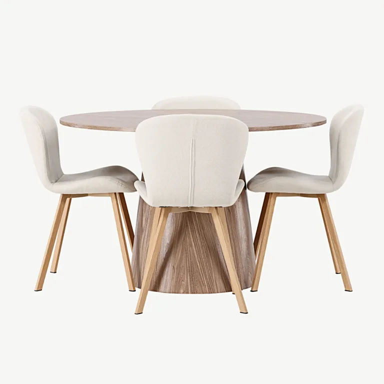 Ümmargune söögilauakomplekt Lanzo MDF-lauaga ja beežide Lilja toolidega (⌀120 cm) - GR23574