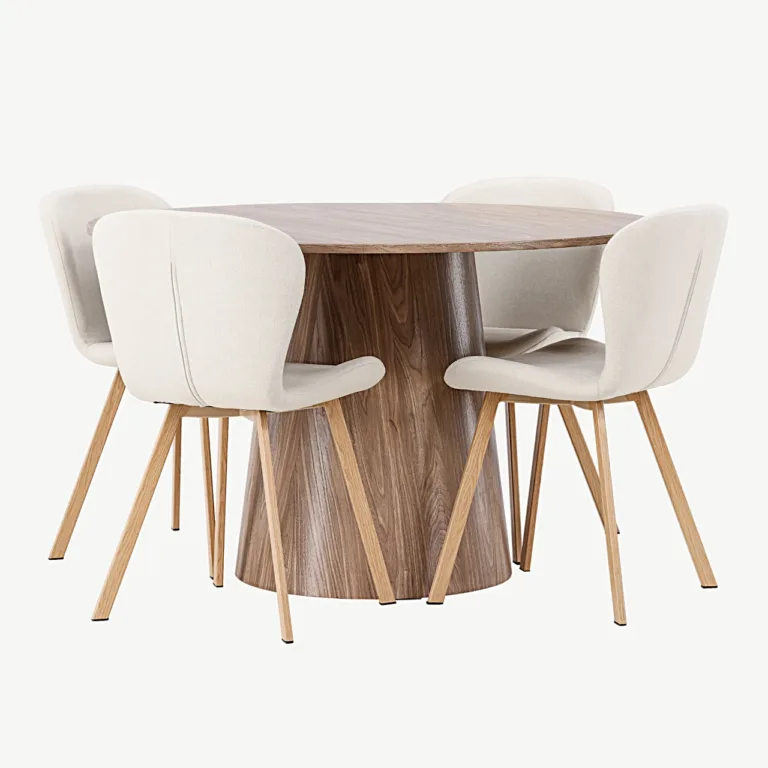 Ümmargune söögilauakomplekt Lanzo MDF-lauaga ja beežide Lilja toolidega (⌀120 cm) - GR23574