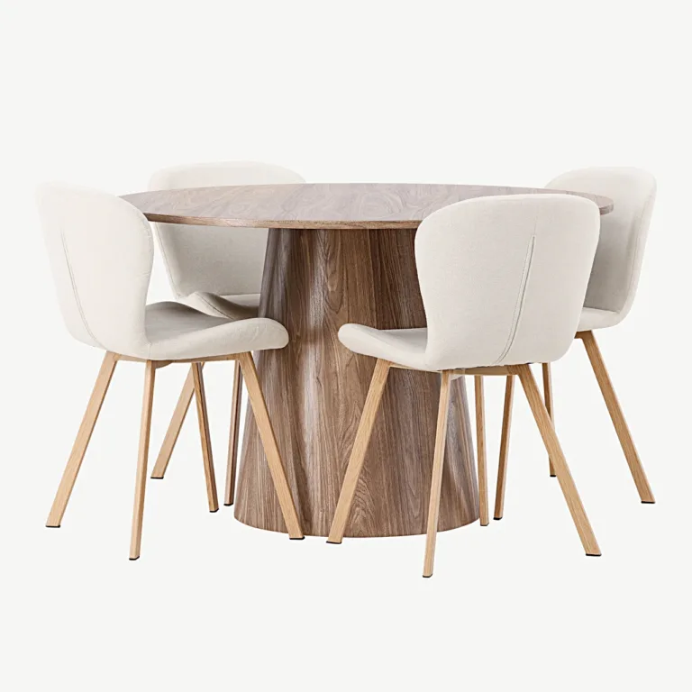 Ümmargune söögilauakomplekt Lanzo MDF-lauaga ja beežide Lilja toolidega (⌀120 cm) - GR23574