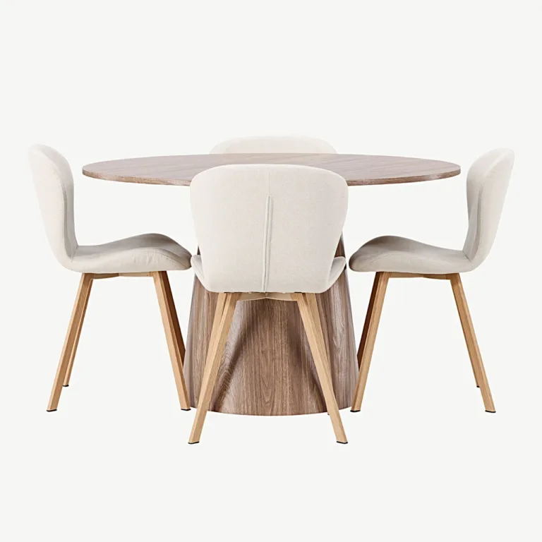 Ümmargune söögilauakomplekt Lanzo MDF-lauaga ja beežide Lilja toolidega (⌀120 cm) - GR23574