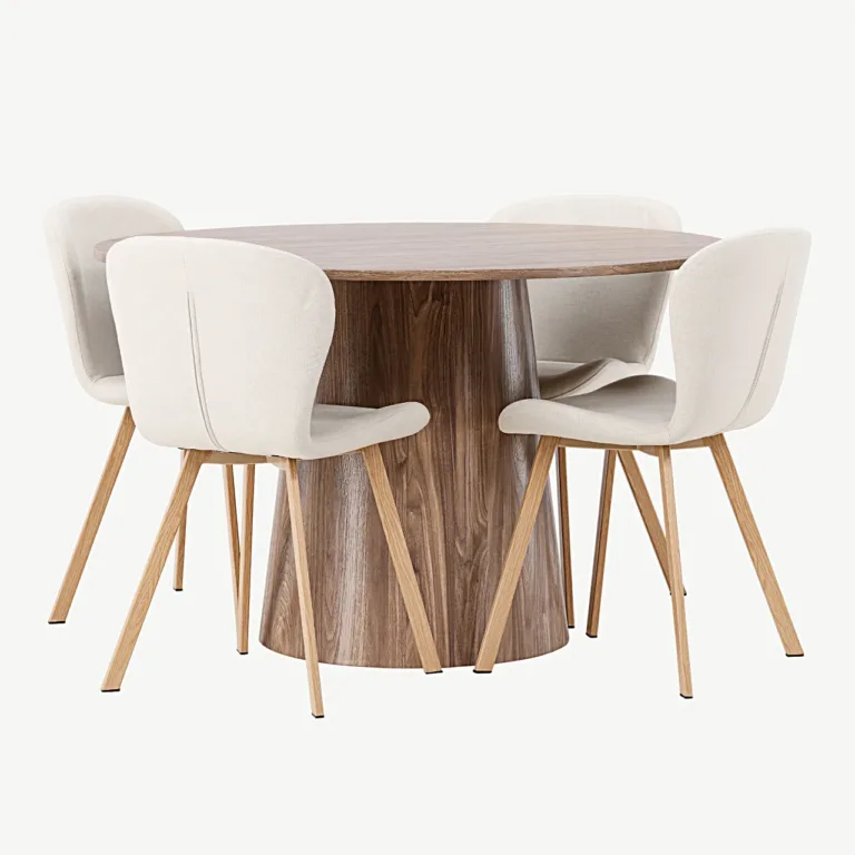 Ümmargune söögilauakomplekt Lanzo MDF-lauaga ja beežide Lilja toolidega (⌀120 cm) - GR23574