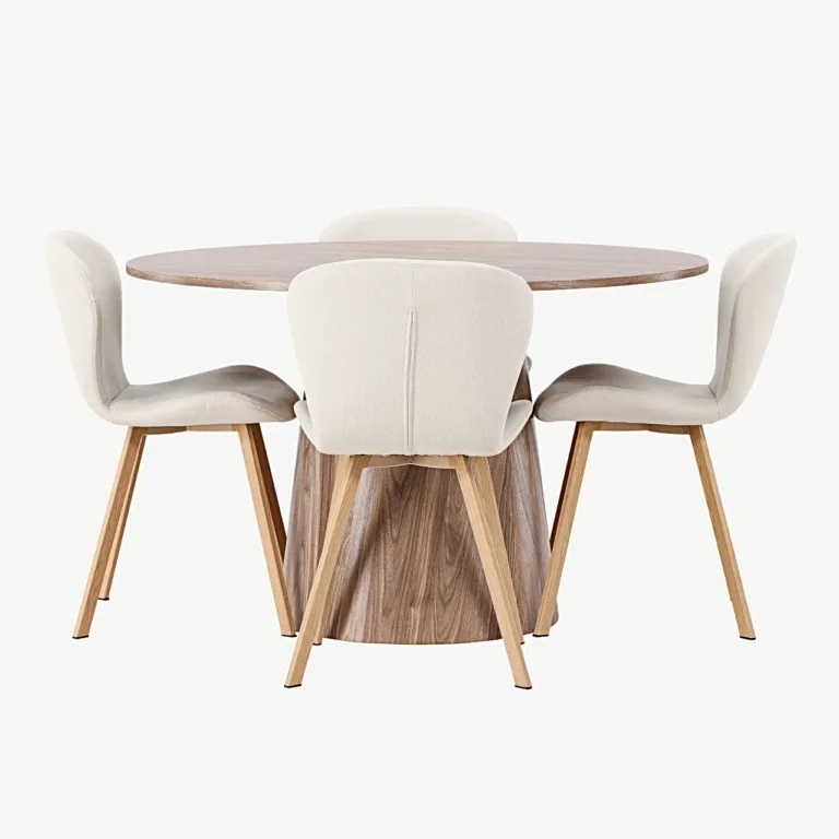 Ümmargune söögilauakomplekt Lanzo MDF-lauaga ja beežide Lilja toolidega (⌀120 cm) - GR23574