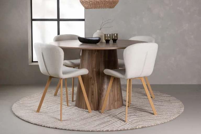 Ümmargune söögilauakomplekt Lanzo MDF-lauaga ja beežide Lilja toolidega (⌀120 cm) - GR23574