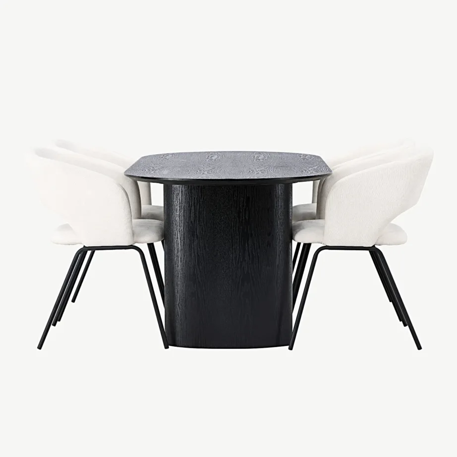 Ovaalse musta MDF-söögilauaga Isolde ja polsterdatud murdvalgete Day toolide (4 tk) komplekt, GR23612 – 2