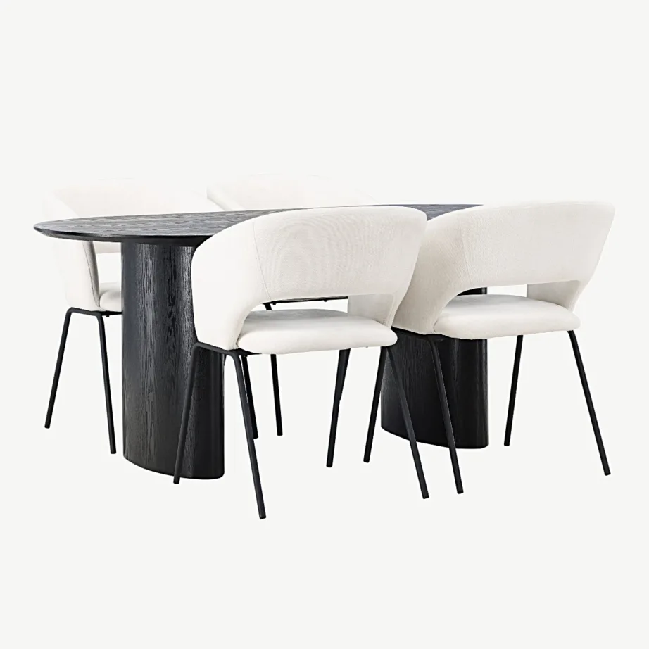 Ovaalse musta MDF-söögilauaga Isolde ja polsterdatud murdvalgete Day toolide (4 tk) komplekt, GR23612 – 3