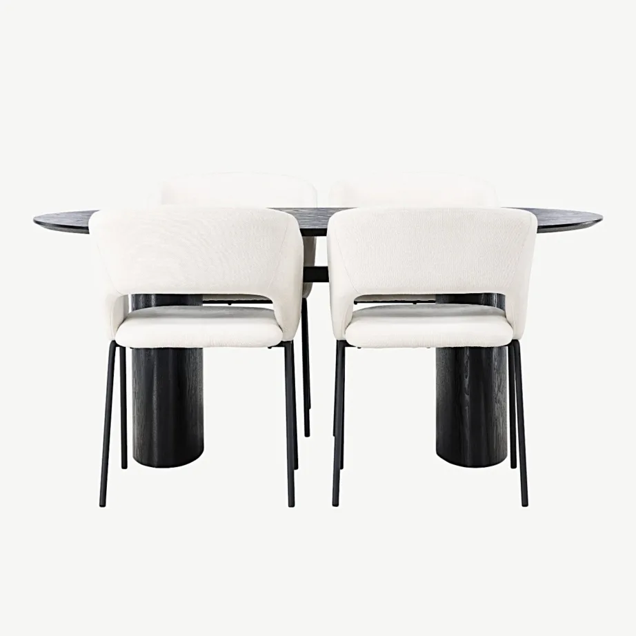 Ovaalse musta MDF-söögilauaga Isolde ja polsterdatud murdvalgete Day toolide (4 tk) komplekt, GR23612 – 4