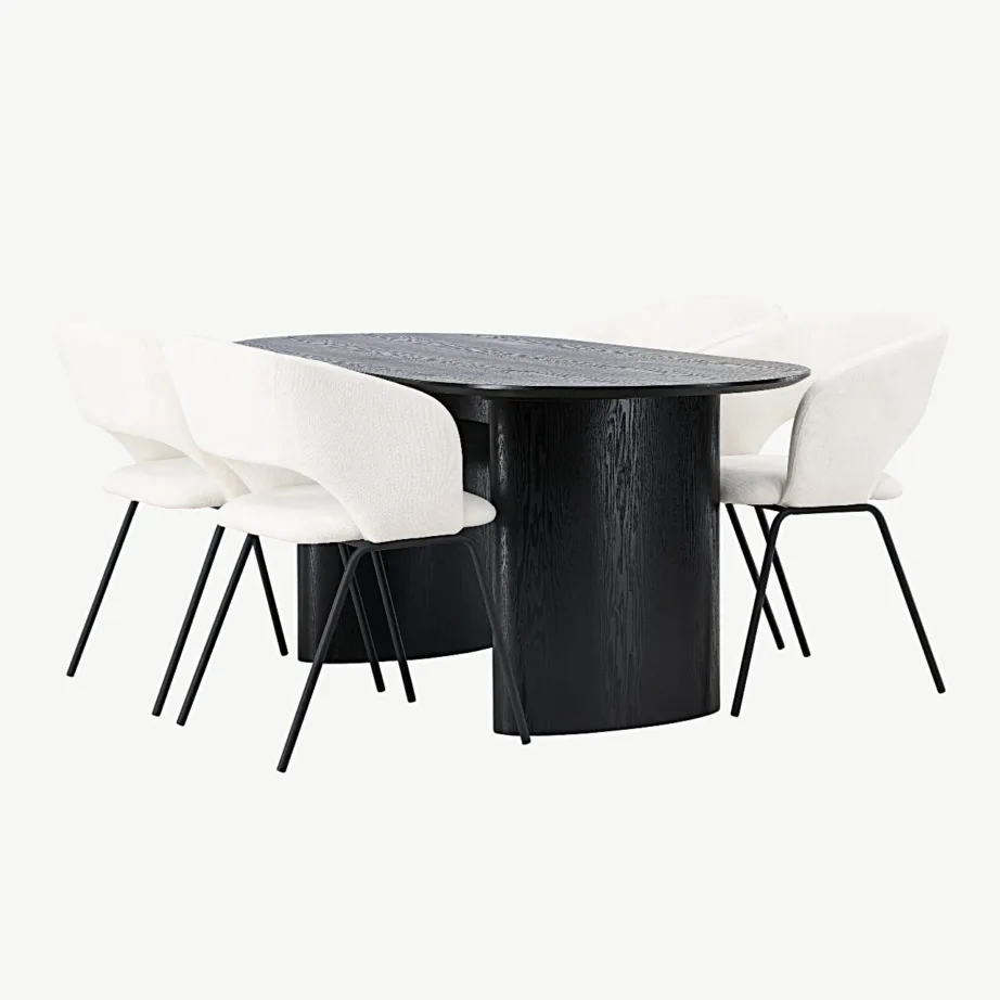 Ovaalse musta MDF-söögilauaga Isolde ja polsterdatud murdvalgete Day toolide (4 tk) komplekt, GR23612 – 6