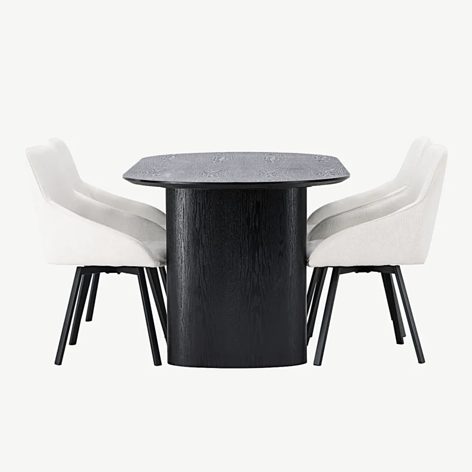 Ovaalse musta MDF-söögilaua ja beežide Rosie toolide komplekt (4 tooli) Isolde, GR23616 – 2