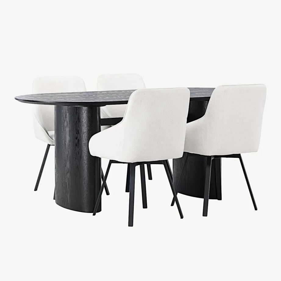 Ovaalse musta MDF-söögilaua ja beežide Rosie toolide komplekt (4 tooli) Isolde, GR23616 – 3