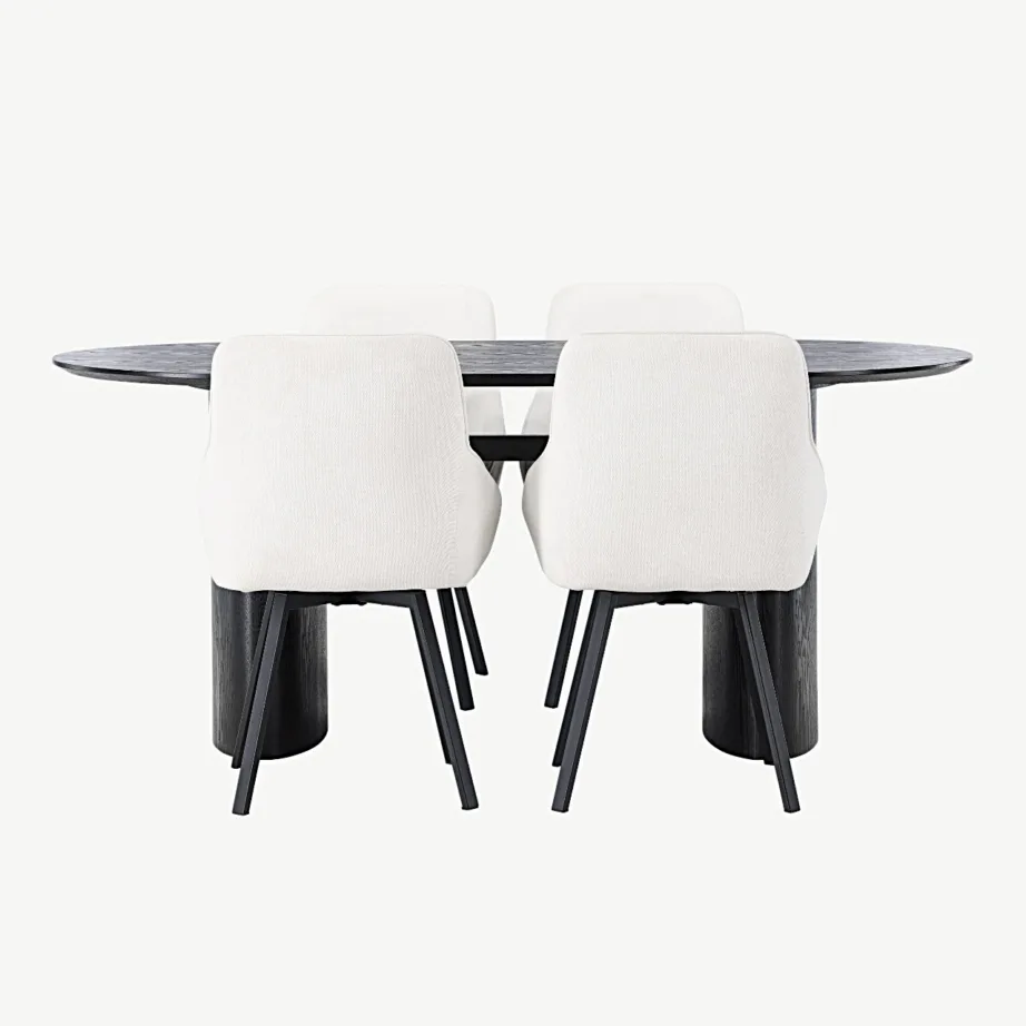 Ovaalse musta MDF-söögilaua ja beežide Rosie toolide komplekt (4 tooli) Isolde, GR23616 – 4