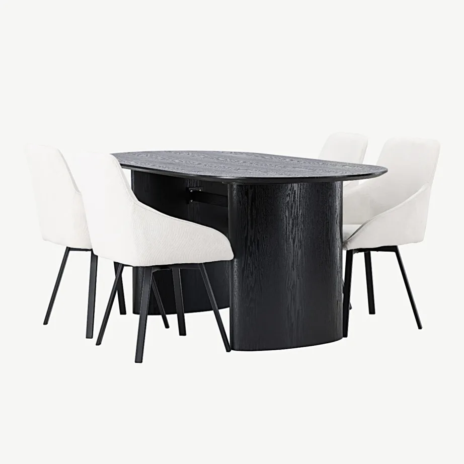 Ovaalse musta MDF-söögilaua ja beežide Rosie toolide komplekt (4 tooli) Isolde, GR23616 – 6