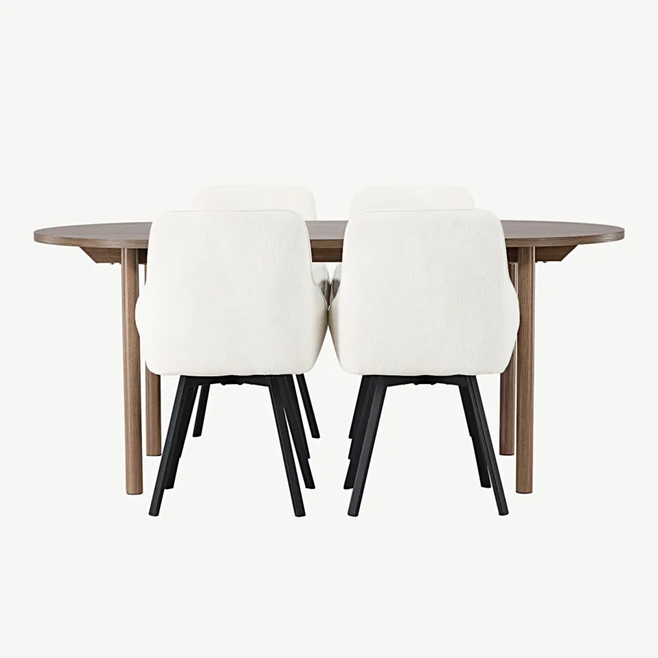 Ovaalne söögilauakomplekt Andy koos 4 beeži Rosie tooliga (MDF, mustad metalljalad), GR23670 – 2