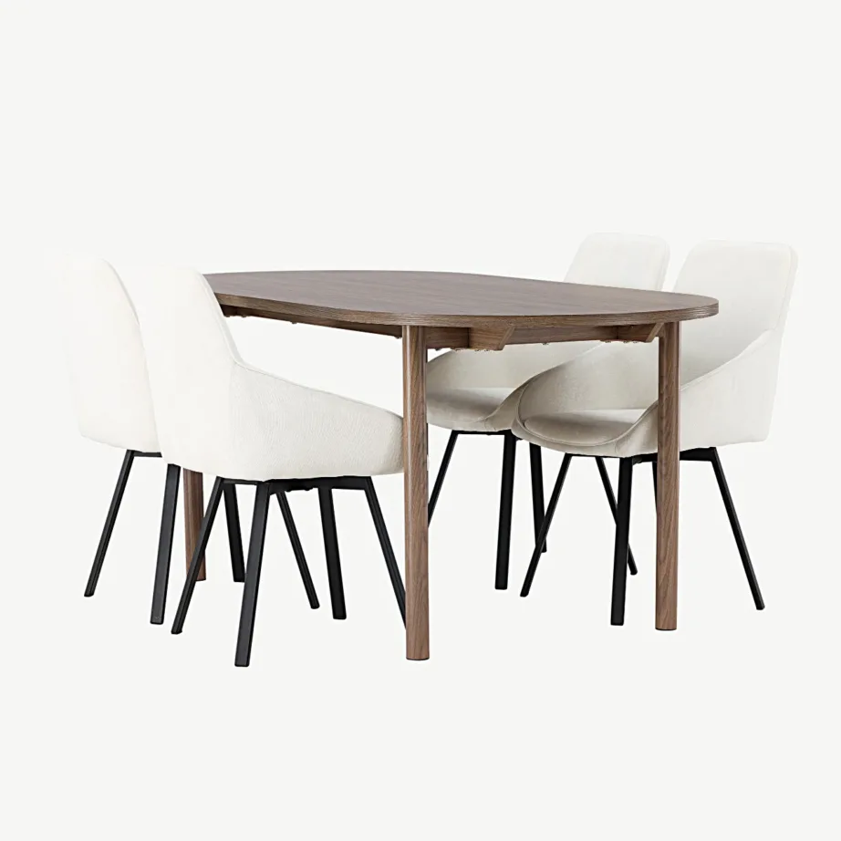 Ovaalne söögilauakomplekt Andy koos 4 beeži Rosie tooliga (MDF, mustad metalljalad), GR23670 – 4