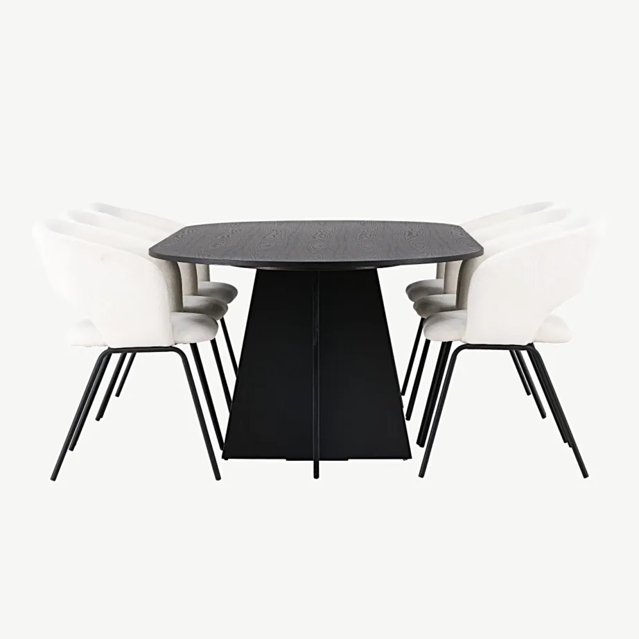 Ovaalne söögilauakomplekt Bootcut musta MDF lauaplaadiga ja Day murdvalgete polsterdatud toolidega (6 tk), GR23769 – 3