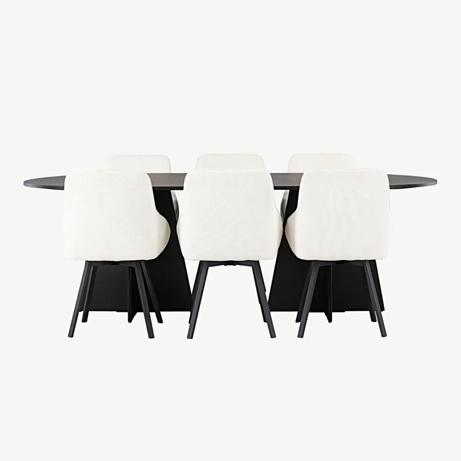 Ovaalse söögilaua ja Rosie toolide komplekt Bootcut, must MDF laud ja 6 beeži tooli, GR23772 – 2