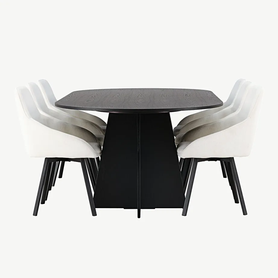 Ovaalse söögilaua ja Rosie toolide komplekt Bootcut, must MDF laud ja 6 beeži tooli, GR23772 – 3