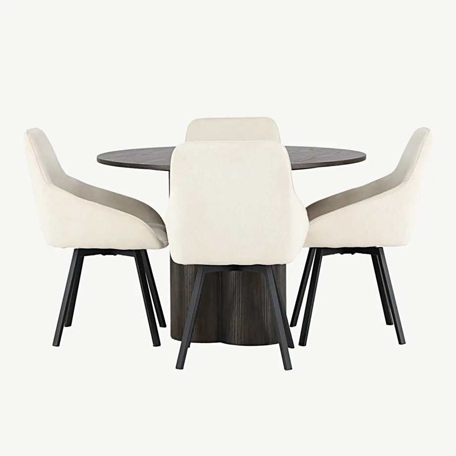 Ümmarguse mokkavärvi söögilaua Olivia (⌀110 cm) ja beežide täispolsterdatud söögitoolide Rosie komplekt, GR23814 – 2