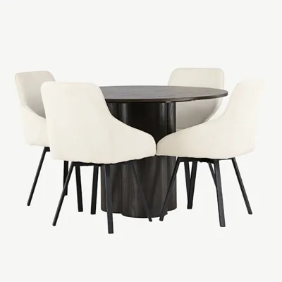Ümmarguse mokkavärvi söögilaua Olivia (⌀110 cm) ja beežide täispolsterdatud söögitoolide Rosie komplekt - GR23814