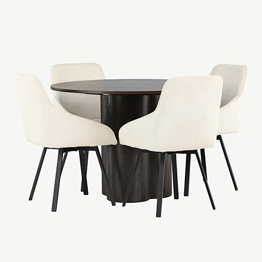 Ümmarguse mokkavärvi söögilaua Olivia (⌀110 cm) ja beežide täispolsterdatud söögitoolide Rosie komplekt, GR23814 – 3