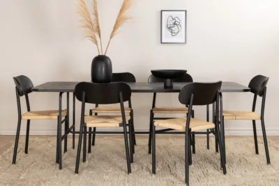 Must MDF-spooniga söögilaud Uno ja 6 Polly rotangist istmega tooli - GR23979