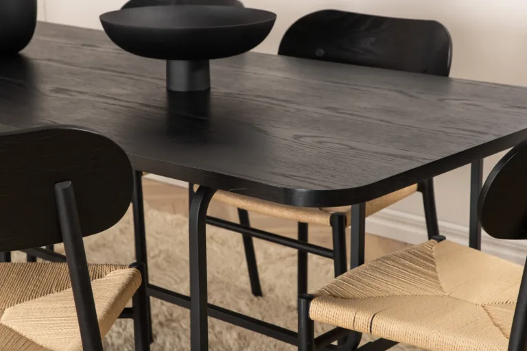 Must MDF-spooniga söögilaud Uno ja 6 Polly rotangist istmega tooli - GR23979