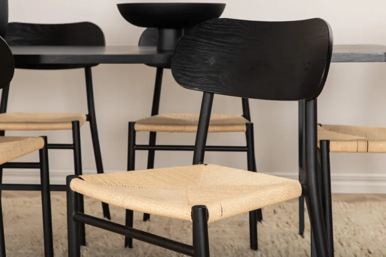 Must MDF-spooniga söögilaud Uno ja 6 Polly rotangist istmega tooli - GR23979