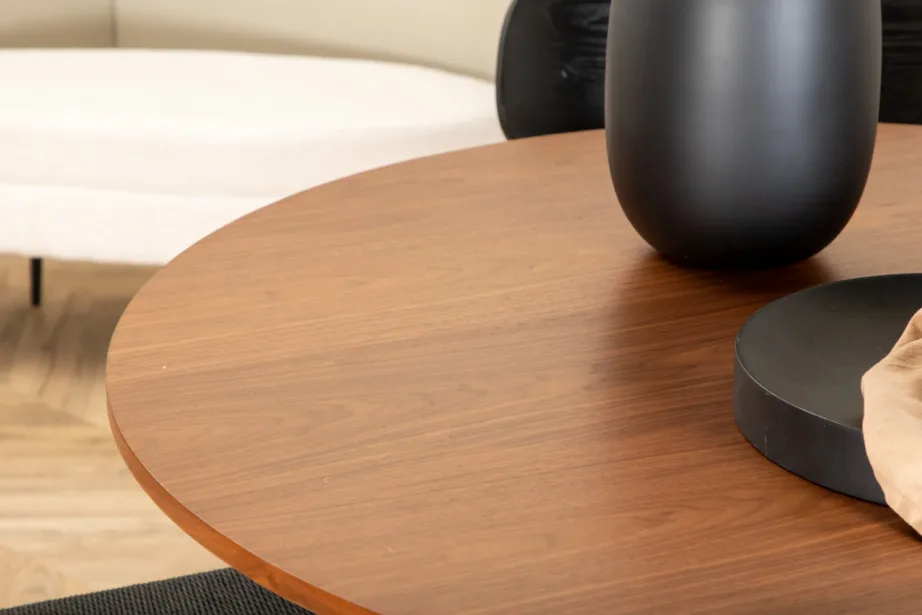 Ümmargune söögilauakomplekt Bianca pähkliviimistlusega ja mustade Polly rotangtoolidega, GR23983 – 3