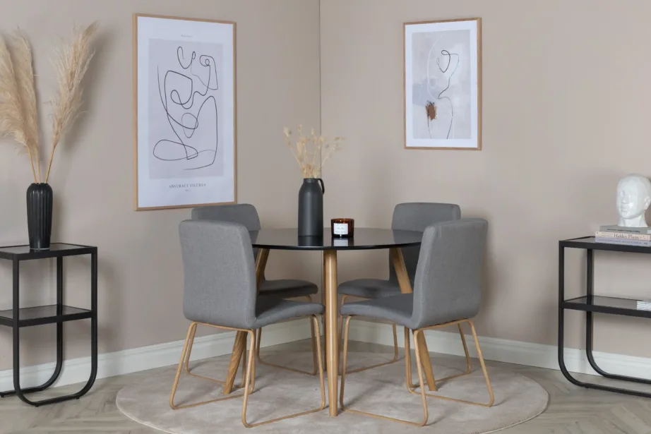 Ümmargune söögilaud Plaza toolidega Mace (must/naturaalne, ø100 cm), GR24091