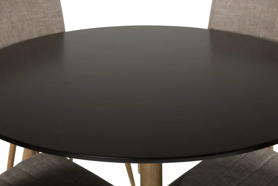 Ümmargune söögilauakomplekt Plaza musta lauaplaadi ja helehallide Windu toolidega, GR24098 – 7