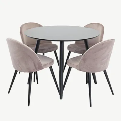 Ümmargune must söögilauakomplekt Plaza, neli tolmuroosat samettooli (ø100 cm, MDF) - GR24129