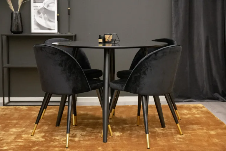 Ümmargune must söögilaud Plaza sametist toolidega (ø100 cm) - GR24140