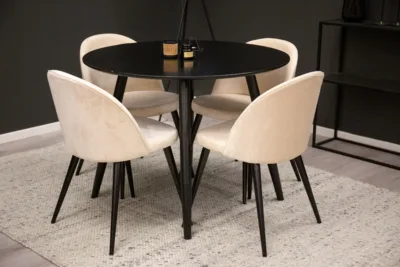 Ümmargune must söögilaud Plaza ja beežid Velvet söögitoolid - GR24148