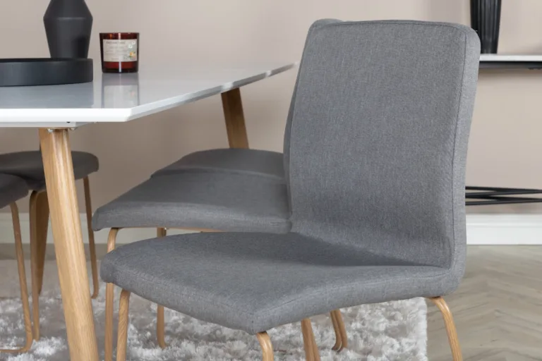 Valge söögilaud toolidega Polar ja helehallid Mace söögitoolid (180x90 cm, MDF) - GR24195