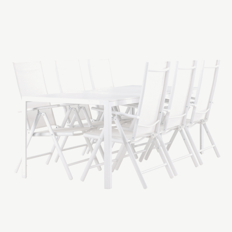 Valge aiakomplekt Break – suur laud ja 6 reguleeritavat tooli (alumiinium, WPC) - GR24298