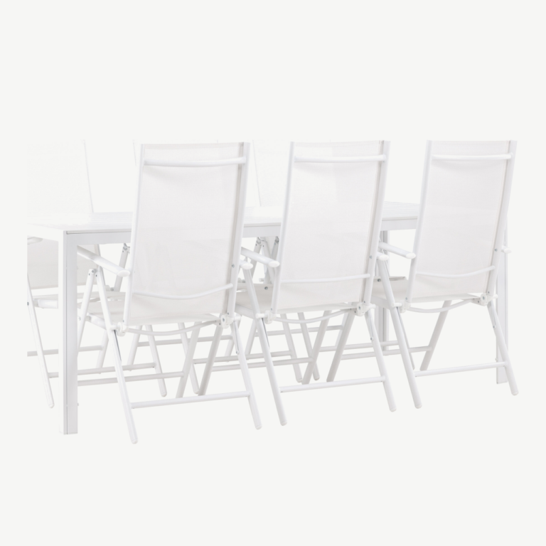 Valge aiakomplekt Break – suur laud ja 6 reguleeritavat tooli (alumiinium, WPC) - GR24298