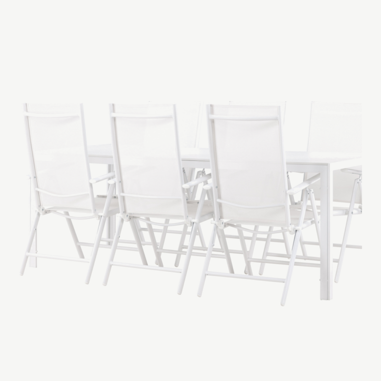 Valge aiakomplekt Break – suur laud ja 6 reguleeritavat tooli (alumiinium, WPC) - GR24298