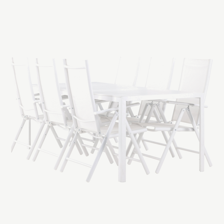 Valge aiakomplekt Break – suur laud ja 6 reguleeritavat tooli (alumiinium, WPC) - GR24298